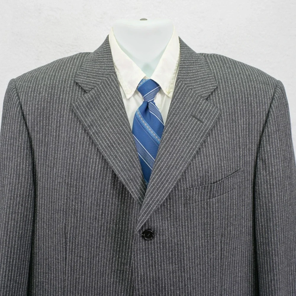 Canali Saks Fifth Ave Super 120's Flannel Wool Striped Gray Suit‎ Jacket 42L